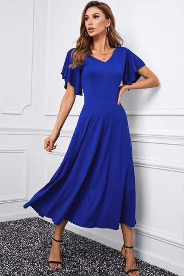 Vestido de festa simples vermelho com mangas de boné